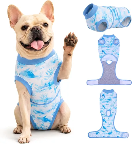 Vista 13 de PetWarm Traje de cirugía para perros, traje de recuperación quirúrgica para perros hembras y hombres, mameluco para perros, camisa de recuperación