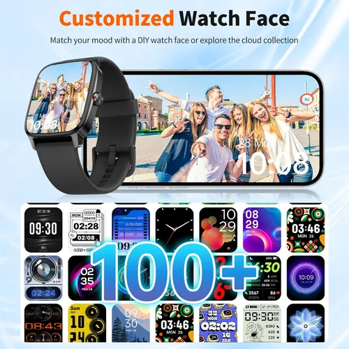 Vista 6 de Reloj inteligente para hombres y mujeres con llamadas Bluetooth, rastreador de fitness con pantalla táctil de 1.85 pulgadas, monitor de frecuencia