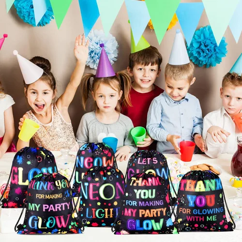 Vista 13 de Sweetude 24 bolsas de regalo de fiesta Let's Glow con cordón, decoración para niñas, niños, cumpleaños, bodas, fiestas