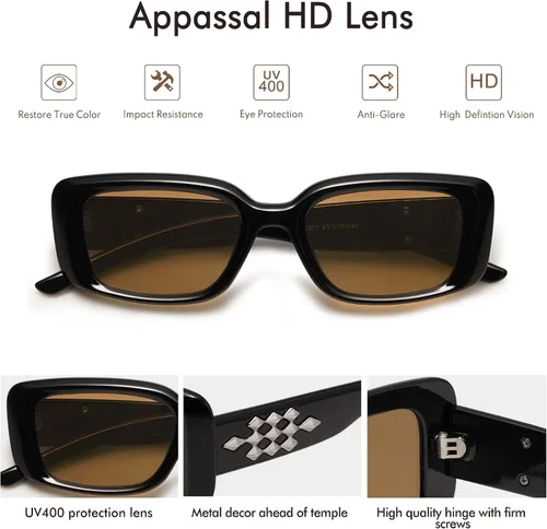 Vista 5 de Appassal Gafas de sol rectangulares de moda para mujer, marco cuadrado retro, Sunnies AP3641