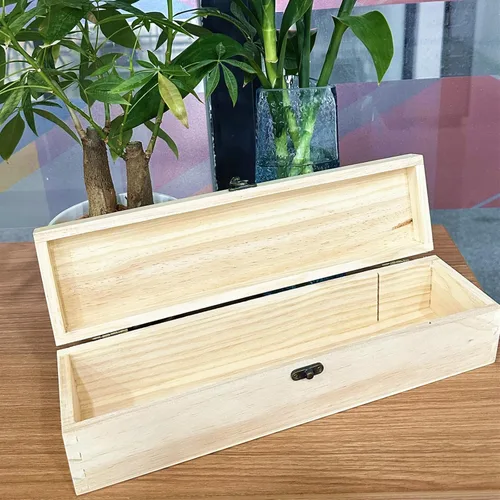 Vista 4 de Caja de madera sin terminar para manualidades con cierre Caja de madera sin pintar rectangular para herramientas de artista de bricolaje Estuche