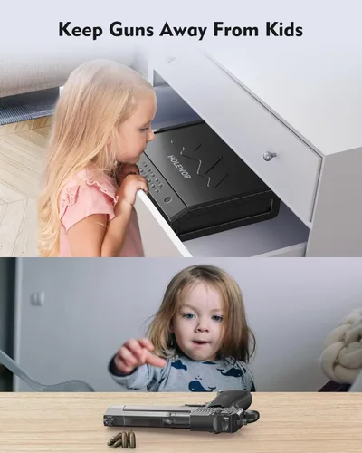 Vista 6 de HOLEWOR - Caja fuerte para pistolas, cajas fuertes biométricas para pistolas con pantalla LCD de temperatura y humedad, caja fuerte para pistolas