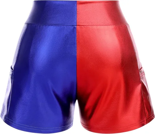 Vista 6 de ODASDO Pantalones cortos metálicos para mujer, cintura alta, pantalones con bolsillos, disfraz de Halloween, baile, fiesta, club