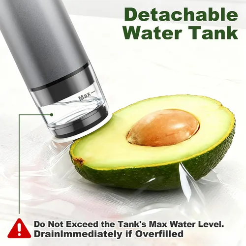 Vista 9 de Sellador al vacío de mano de metal premium, sellador al vacío para alimentos con pantalla de potencia y tanque desmontable, succión fuerte de 60 Gris