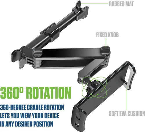 Vista 5 de Cellet Soporte universal para reposacabezas de coche para tabletas y teléfonos, soporte giratorio de 360° para tableta con brazo extensible
