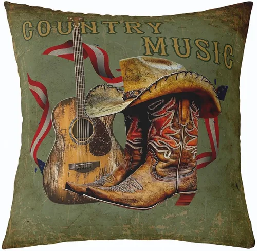 Vista 16 de Castle Fairy Cowboy Boots Throw Pillow Cover 16"x16" Bohemia Musical Guitar Pillowcase Western Rustic Cowgirl Reversible Print Cushion Cover Music