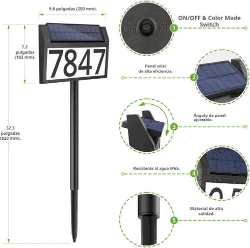 Vista 7 de MAXvolador Letrero de dirección solar iluminado, números de casa impermeables, placas de dirección iluminadas con luces LED solares con estacas, 3
