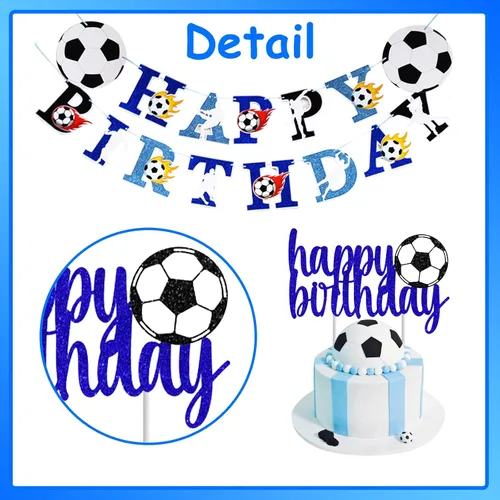 Vista 5 de Decoración de fiesta de cumpleaños de fútbol para niños con tema de fútbol, guirnalda de cumpleaños de fútbol, decoración de cupcakes, globos