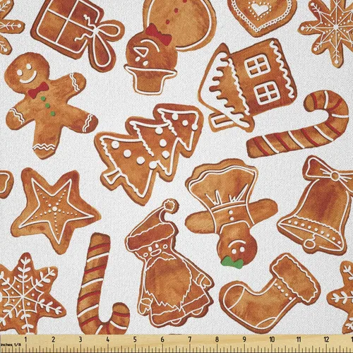 Vista 67 de Ambesonne Tela Navideña por Yarda, Tema Navideño Colorido Vivo Piñas de Pino Ramas Hombre de Jengibre Imagen de Bayas Estampada, Tela de Punto