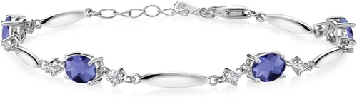 Vista 20 de Gem Stone King 925 Sterling Silver Gemstone Birthstone and White Created Sapphire Tennis Bracelet For Women Oval 7X5MM and 2MM 6 Inch + 1 Inch
