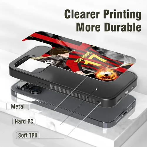 Vista 2 de Fundas personalizadas con nombre y número de fútbol para iPhone 11, 12, 13, 14, 15, 16, 17, 16 Pro Max Plus Mini, Samsung Galaxy Note10 Note20 S8 9