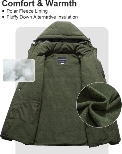 Vista 3 de CREATMO US Chaqueta acolchada de invierno para hombre grande y alta, impermeable, abrigo de burbujas, parka de esquí hinchada con capucha