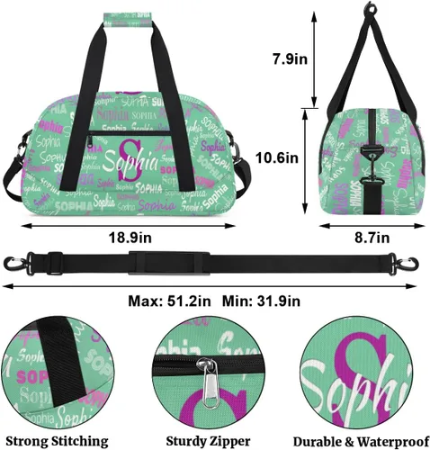 Vista 2 de Las muchachas de encargo del gimnasio del bolso de la danza de los deportes de la gimnasia personalizada, nombre clasificado del bolso de la noche