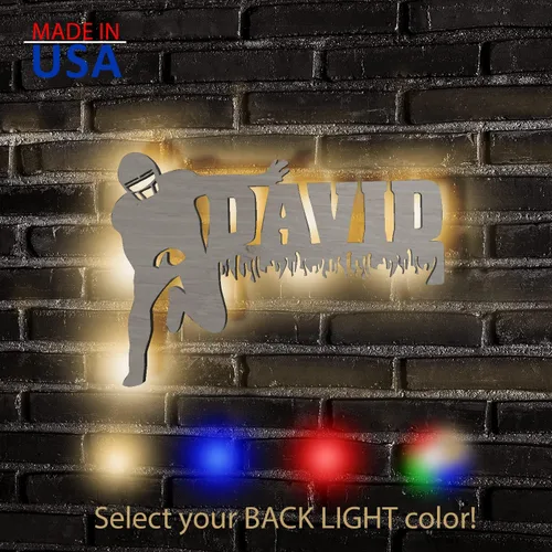 Vista 2 de Colgante de pared con luz nocturna LED, personalizado con tu nombre, ideas de regalo temáticas de jugadores de fútbol para niños, niñas, hombres