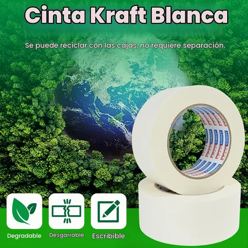 Vista 6 de ADHES - Cinta de papel kraft blanca, 2 pulgadas x 55 yardas, 3 rollos de cinta de papel resistente para escribir y sin recubrimiento, cinta