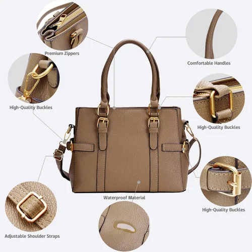 Vista 7 de Bolsos de mano de cuero de moda para mujer, bolso de hombro, asa superior, bolso de otoño