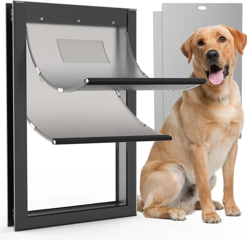 Vista 12 de Puerta de perro de aleación de aluminio, aislamiento térmico de 2 solapas, puerta para perros grandes, panel de cierre con cerraduras de seguridad