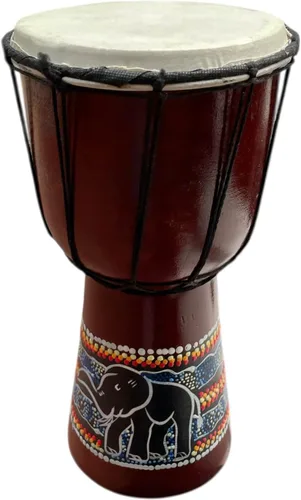 Vista 2 de JIVE Tambor Djembe – Tambor de mano africano Bongo Congo de 12 pulgadas – Instrumento de percusión de madera maciza con cabeza de piel de cabra