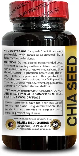 Vista 2 de Chia Seed Advanced - Semilla de CHIA - Fibra digestiva, cápsulas de aceite de semilla de chía orgánica, suplemento de Omega 3 6 9 a base de plantas