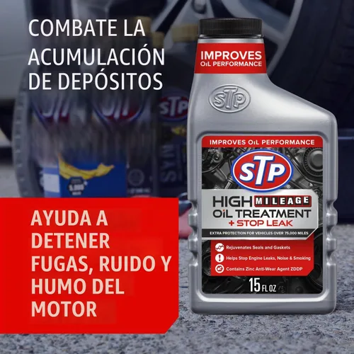 Vista 3 de STP Tratamiento de aceite de alto kilometraje + detener fugas - 15 onzas líquidas