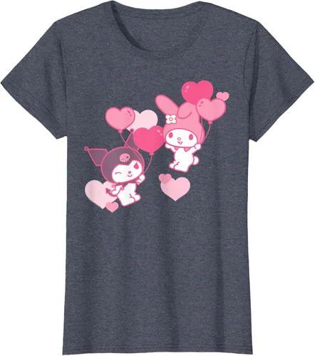 Vista 62 de Camiseta de My Melody y Kuromi con corazones del Día de San Valentín Negro