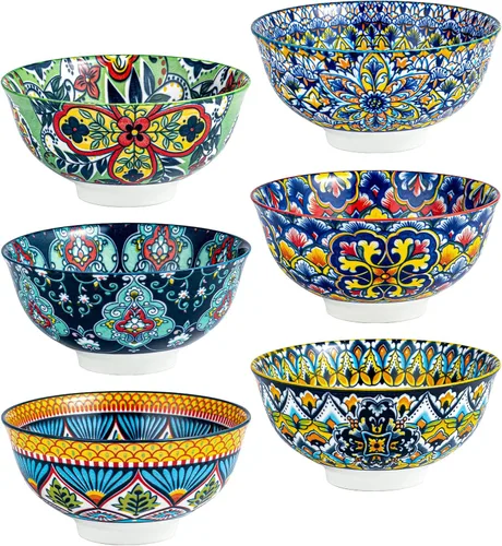 Vista 9 de HENXFEN LEAD Boho Ceramic Dessert & Snack Bowls Set of 6, 10 oz