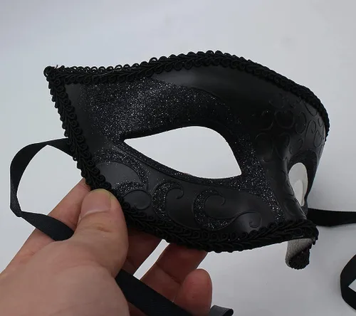 Vista 8 de Juego de máscaras venecianas de silicona realista para parejas, máscara de media cara