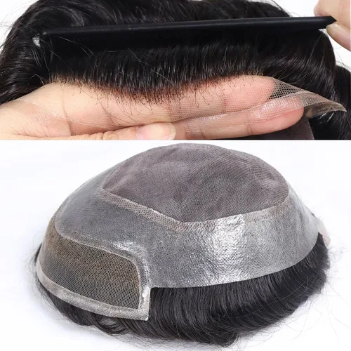 Vista 20 de HAPPY&CC Pieza del sistema de cabello humano Toupee para hombre Mono Lace #1 Negro Azabache
