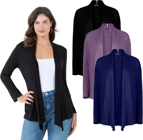 Vista 9 de Azules 3-Pack Women's Long Sleeve Open Front Cardigan - Lightweight Rayon Sweater, Soft Flowy Layer for Casual