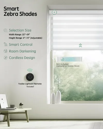 Vista 2 de Yoolax Persianas motorizadas con control remoto, persianas eléctricas de cebra para ventanas de interior, oscurecimiento de habitación, persianas