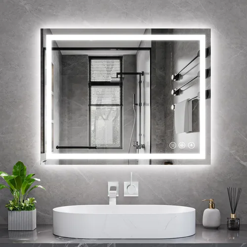 Vista 29 de Koonmi Espejo de baño LED 38x26 con luz, antivaho y 3