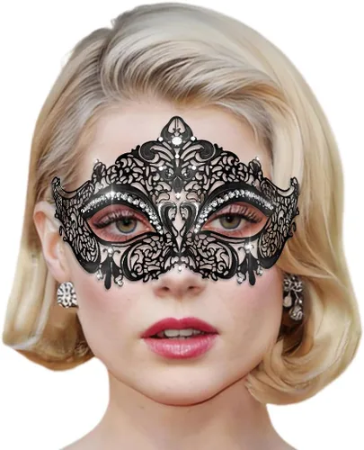 Vista 5 de BODIY Máscara de metal para mujer, máscara brillante de carnaval, máscara de media máscara de Mardi Gras