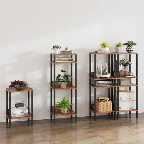 Vista 3 de Vimber Mesa auxiliar, mesa lateral, juego de 2, mesitas de noche con estantes de almacenamiento de 2 niveles, mesa para sofá para espacios pequeños