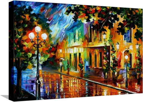 Vista 8 de ART.COM Arte enmarcado para pared, diseño de flores nocturnas de Leonid Afremov, decoración escénica, 18 x 12 pulgadas, marco negro con paspartú