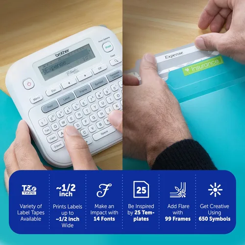 Vista 2 de Brother P-Touch - Máquina etiquetadora PTD220, impresora térmica sin tinta para organización del hogar y la oficina, portátil y ligera, teclado