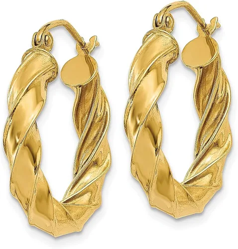 Vista 2 de Juego de aretes de aro trenzados de oro amarillo de 14 quilates, joyería fina redonda para mujer, regalos para ella, Cristal Oro amarillo