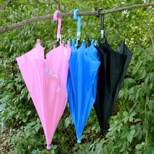 Vista 6 de BG Sombrilla ligera de color rosa sólido para niños con silbato novedoso