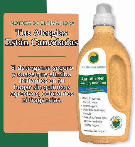 Vista 2 de The Ecology Works Detergente para ropa con solución antialérgenos, 40 onzas.