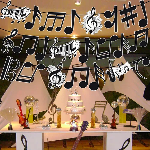 Vista 8 de Cartel musical para fiesta de cumpleaños, fiesta musical, cartel musical, decoración con recortes para conciertos de música, suministros para fiesta