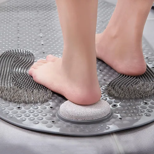 Vista 3 de Tapete de ducha para pies, tapete de baño antideslizante para bañera con ventosas, tapete de baño con pies, 32 x 16 pulgadas
