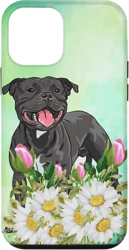 Vista 12 de Funda para iPhone 15 con diseño floral de Staffordshire Terrier Dog Daisy Tulipán Flores Pitbull