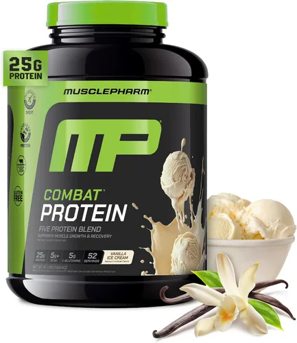 Vista 14 de MusclePharm Combat Protein Powder, sabor crema de plátano, alimenta los músculos para entrenamientos productivos, 5 fuentes de proteína incluyendo