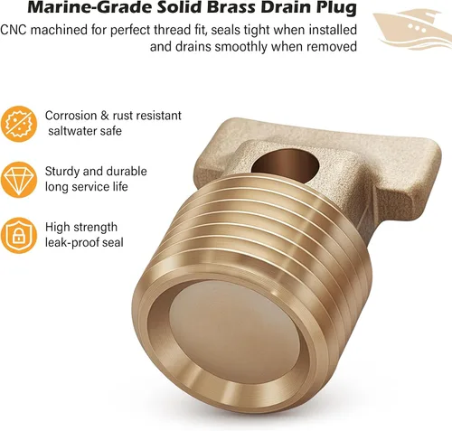 Vista 4 de Tapón de drenaje para garboard de barco, rosca NPT de 1/2", tapones de drenaje de latón macizo comúnmente utilizados en tapones de drenaje de cascos