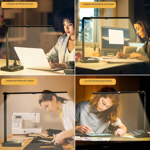 Vista 9 de Lámpara de escritorio LED ajustable para oficina en casa Centro de alimentación integrado con 2 salidas de CA ampliamente espaciadas, puertos