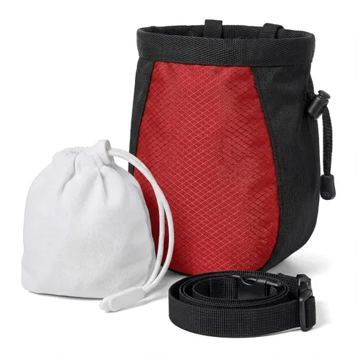 Vista 10 de Bolsa de tiza para escalar, con bola de tiza, bolsa de tiza negra ajustable para equipos de escalada en roca