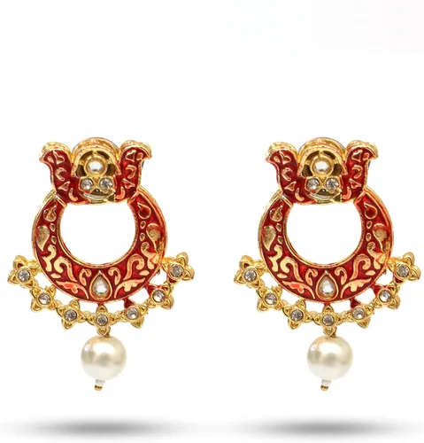 Vista 6 de OZANOO - Juego de collar Kundan Meena dorado largo y pesado para mujeres y niñas, juego de collar Kundan Jaipuri, joyería tradicional india
