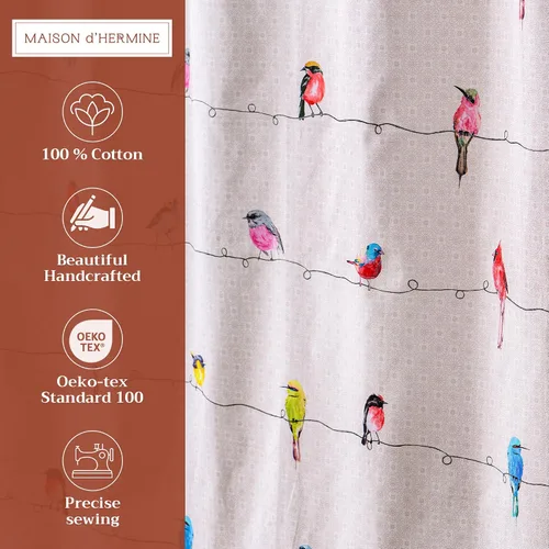 Vista 2 de Maison d' Hermine Cortina de ducha 100% algodón, un panel, 70 x 72 pulgadas, cortinas de ducha de tela lavable para baño, fácil de colgar con 12
