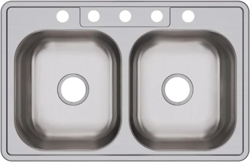 Vista 4 de Dayton D233221 Equal - Fregadero de acero inoxidable con doble tazón, 33 x 22 x 6.5 pulgadas