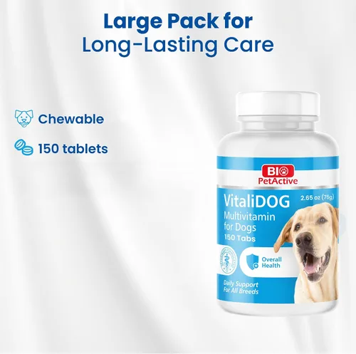 Vista 11 de Bio PetActive VitaliDOG Multivitamínico masticables para perros con biotina, vitaminas A E complejo B y aminoácidos, apoya la piel sana, el pelaje
