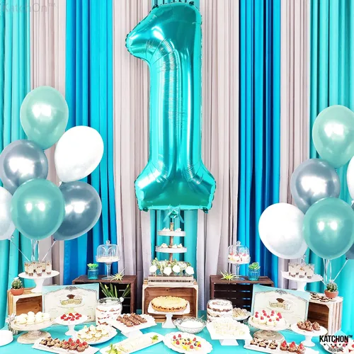 Vista 7 de Enorme globo número 1 de 40 pulgadas para el primer cumpleaños, globos grandes Globo azul Tiffany número uno para decoraciones de primer